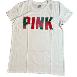 PINK Victoria's Secret Perfect Tee Shirt Large Short Sleeve White Block Logo